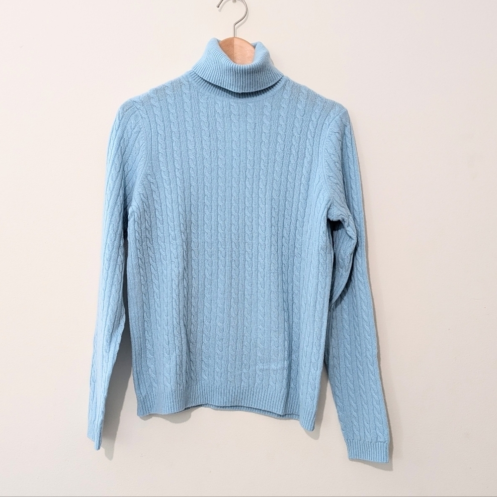 Charter Club‎ 100% Cashmere Cable Knit Turtle Neck Sweater Blue Size S